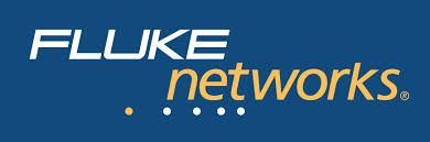 The fluke networks logo is on a blue background