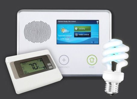 A security system with a light bulb and a thermostat