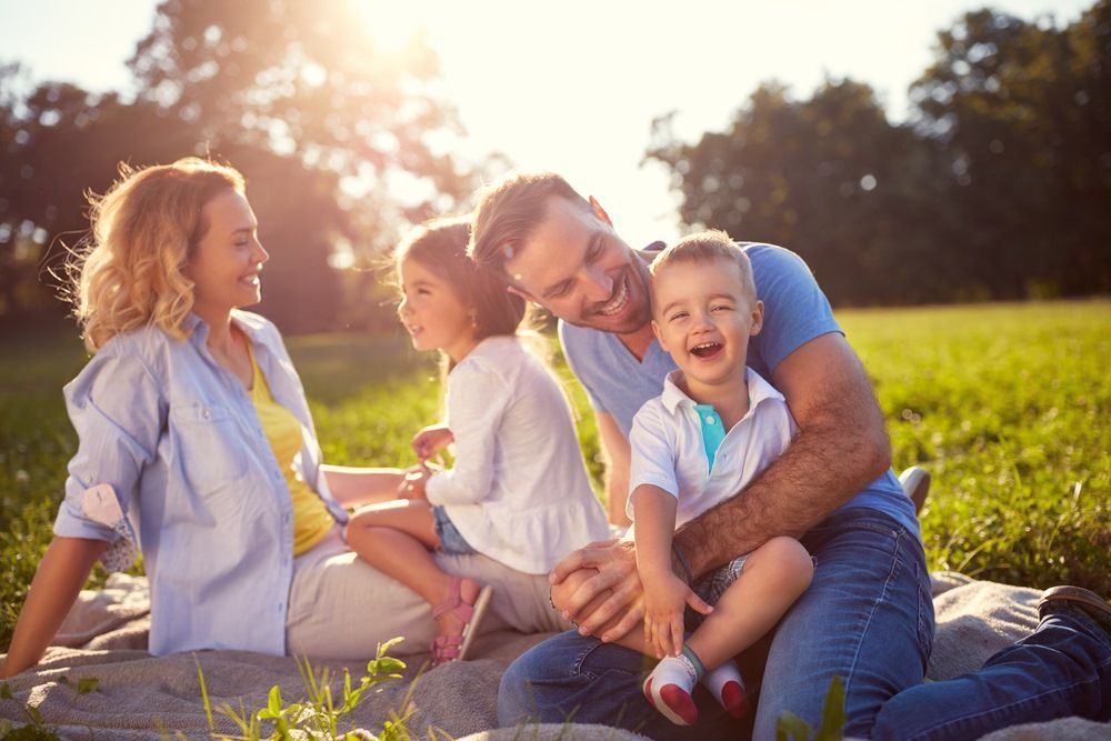 A Family is Sitting on a Blanket in the Grass — Maitland Central Podiatry in Maitland NSW