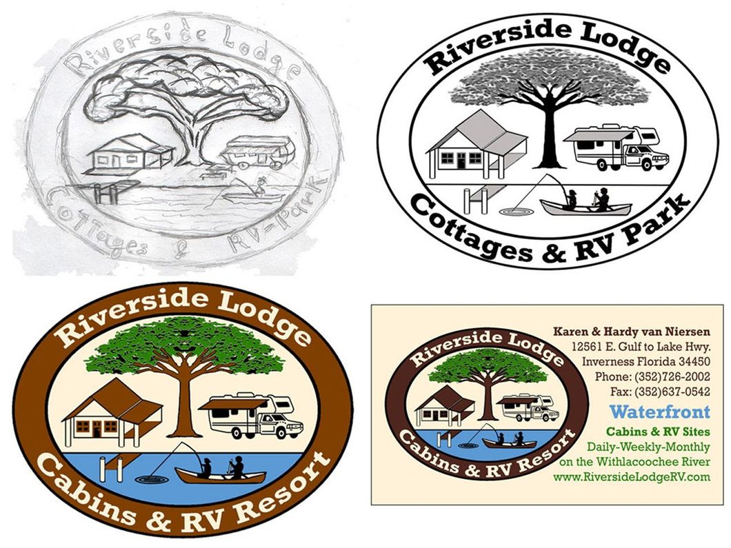 a logo for riverside lodge cabins and rv resort
