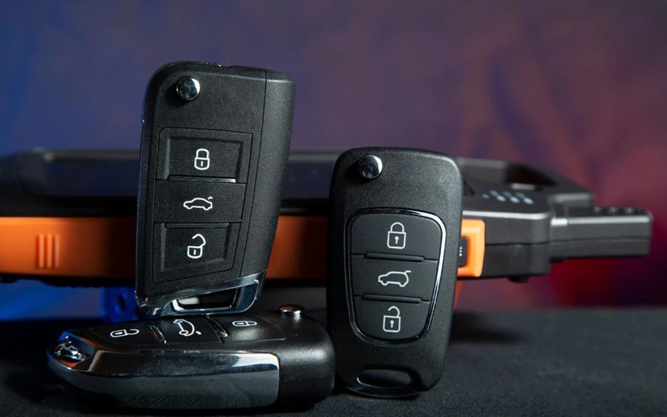 Transponder keys sitting together.