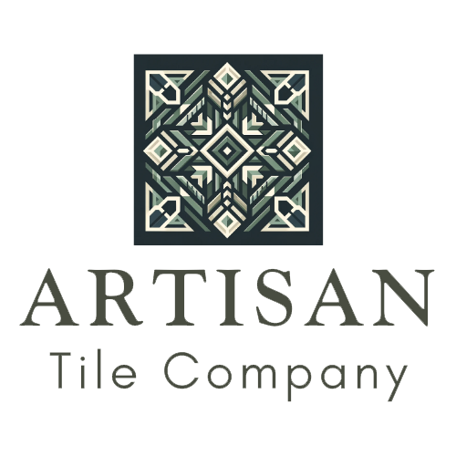 the logo for artisan tile company has a geometric pattern on it .