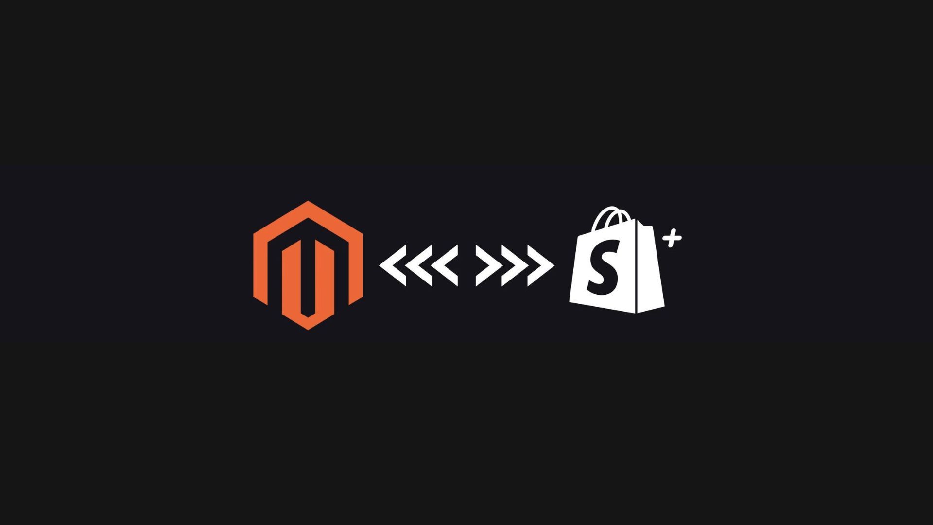 A magento logo and a shopify logo on a black background.