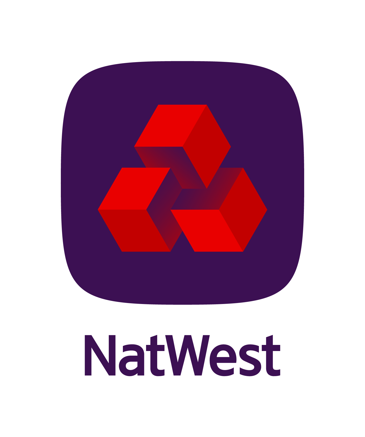 the natwest logo is a purple square with red cubes on it .