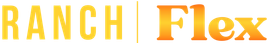 A yellow and orange logo for ranch flex