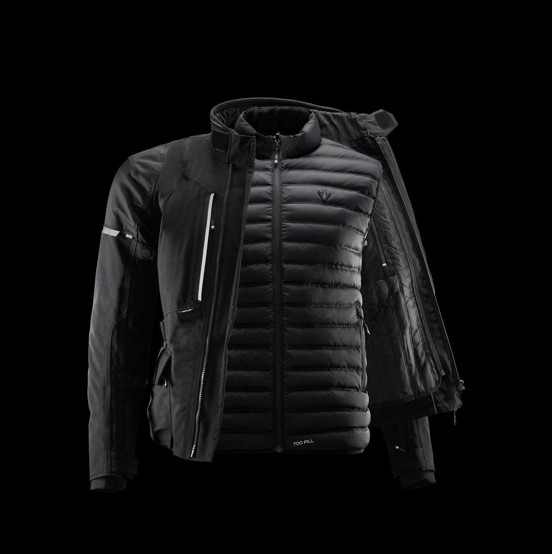 A black jacket with a hood on a black background