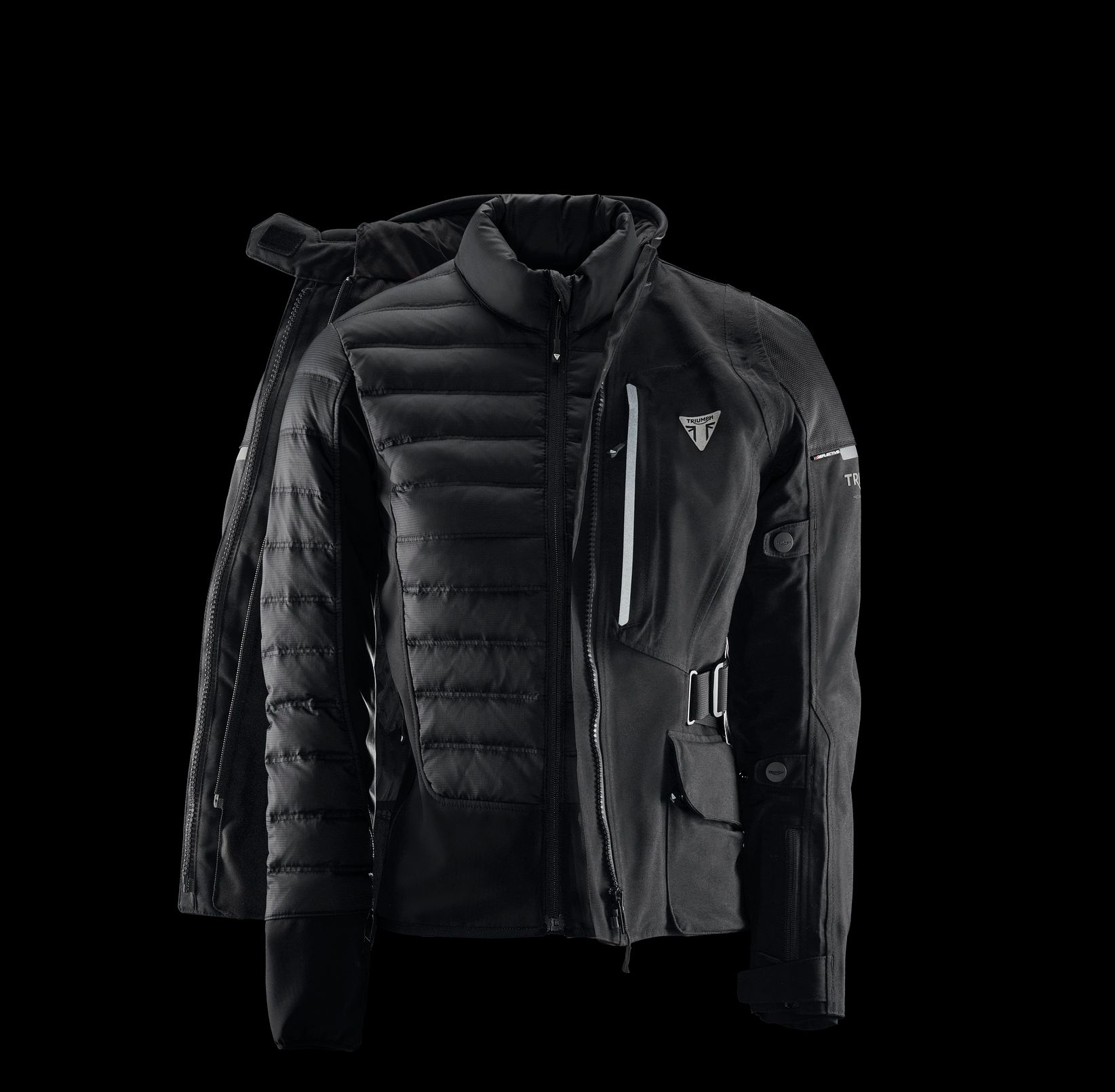 A black jacket with the letter t on it