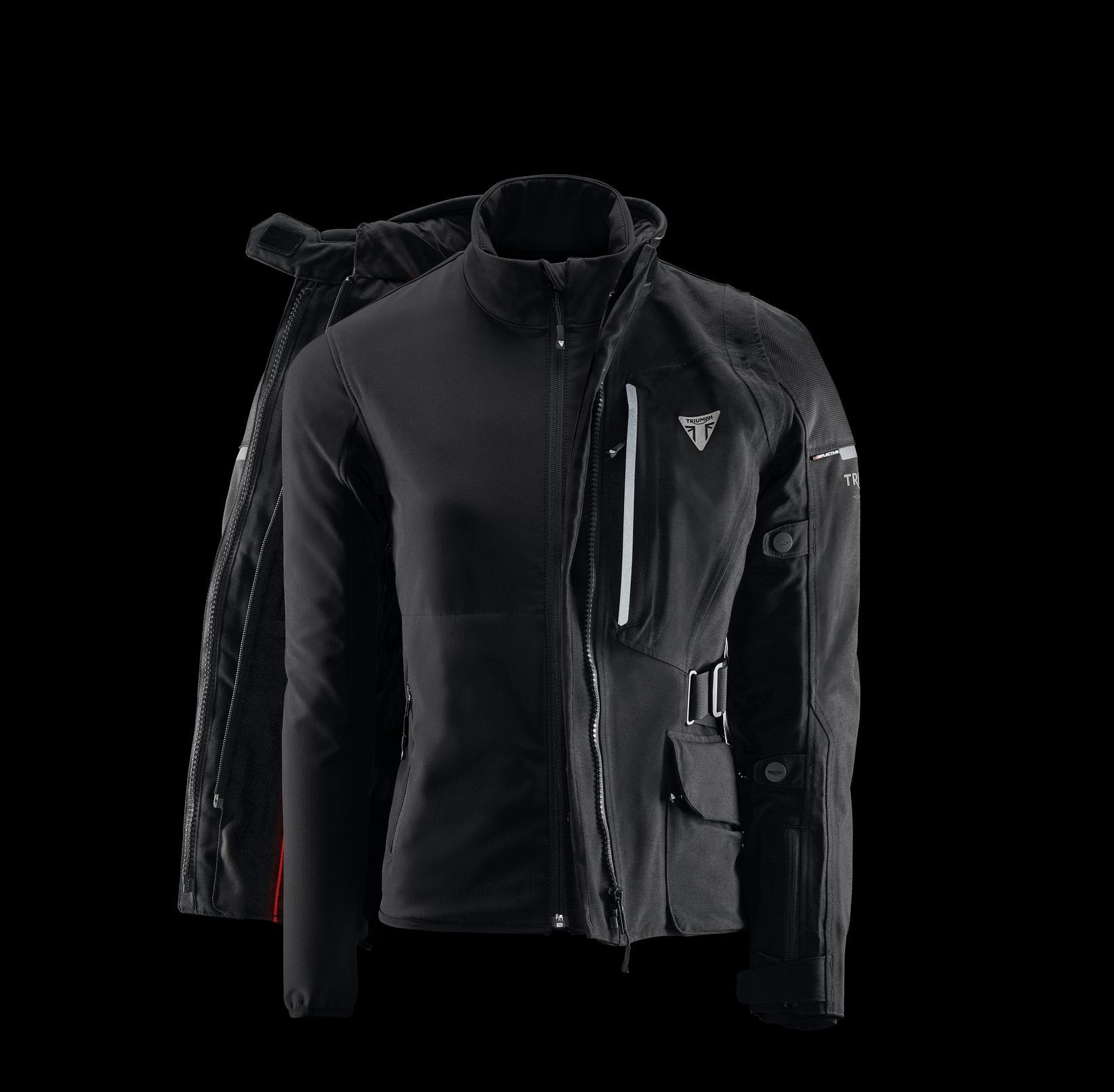 A black jacket with the letter t on it