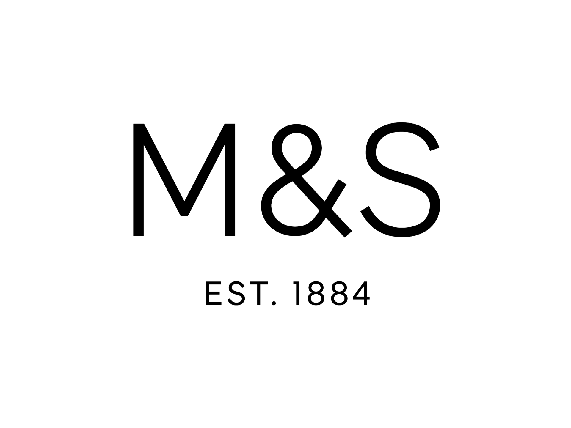 The m & s logo is black and white and was established in 1884.