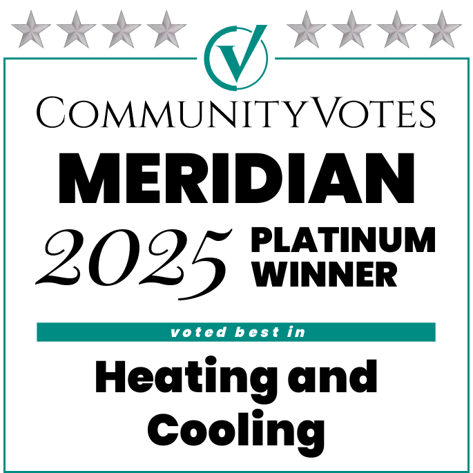 CommunityVotes award for Meridian, Platinum Winner 2025, voted best in Heating and Cooling.