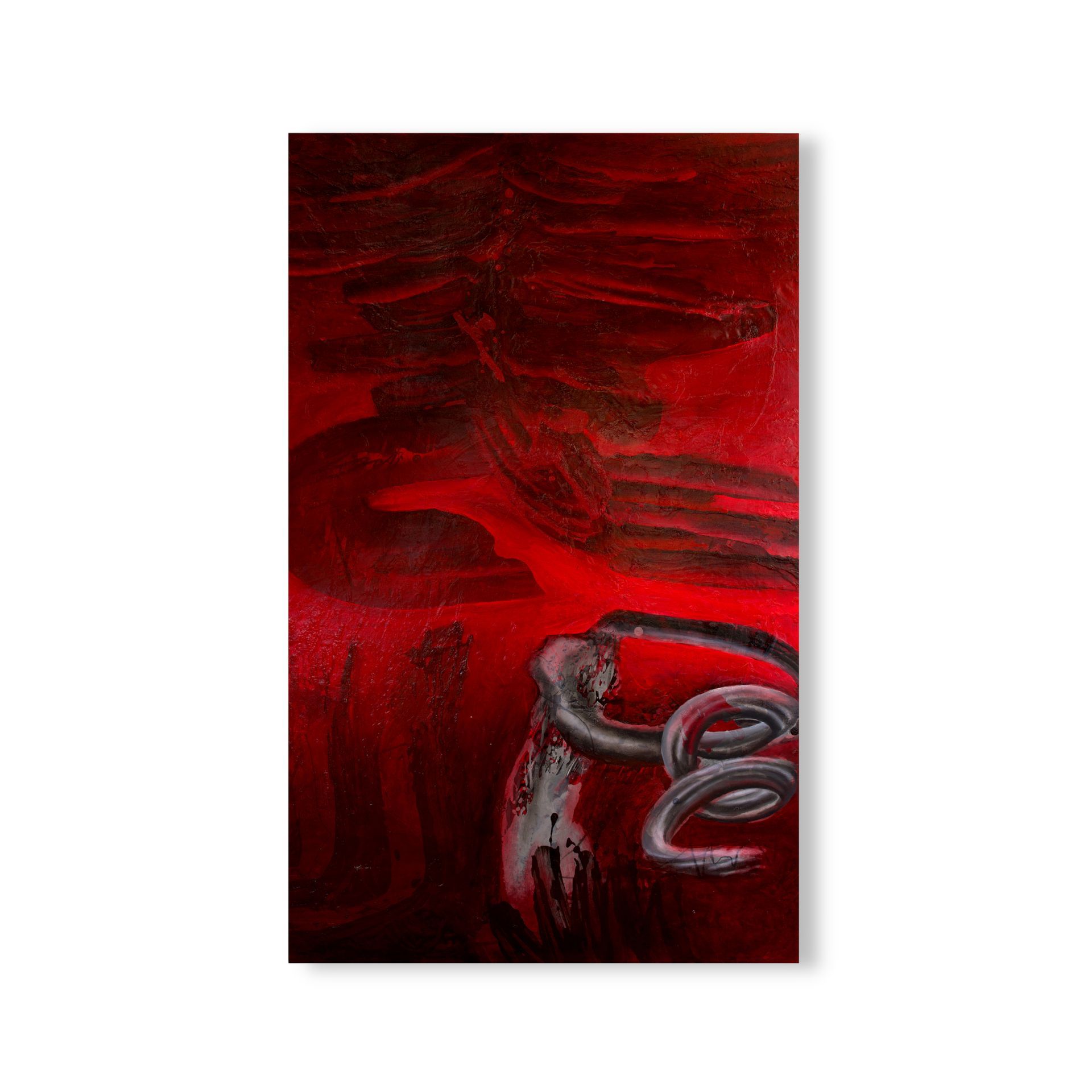 Red painting about Caracas blackout 2026 by Lala Drona