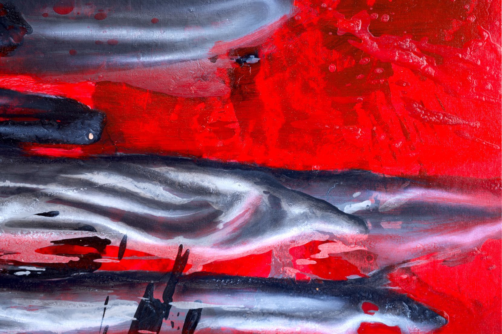 detail of red and gray painting Caracas 2026 by Lala Drona