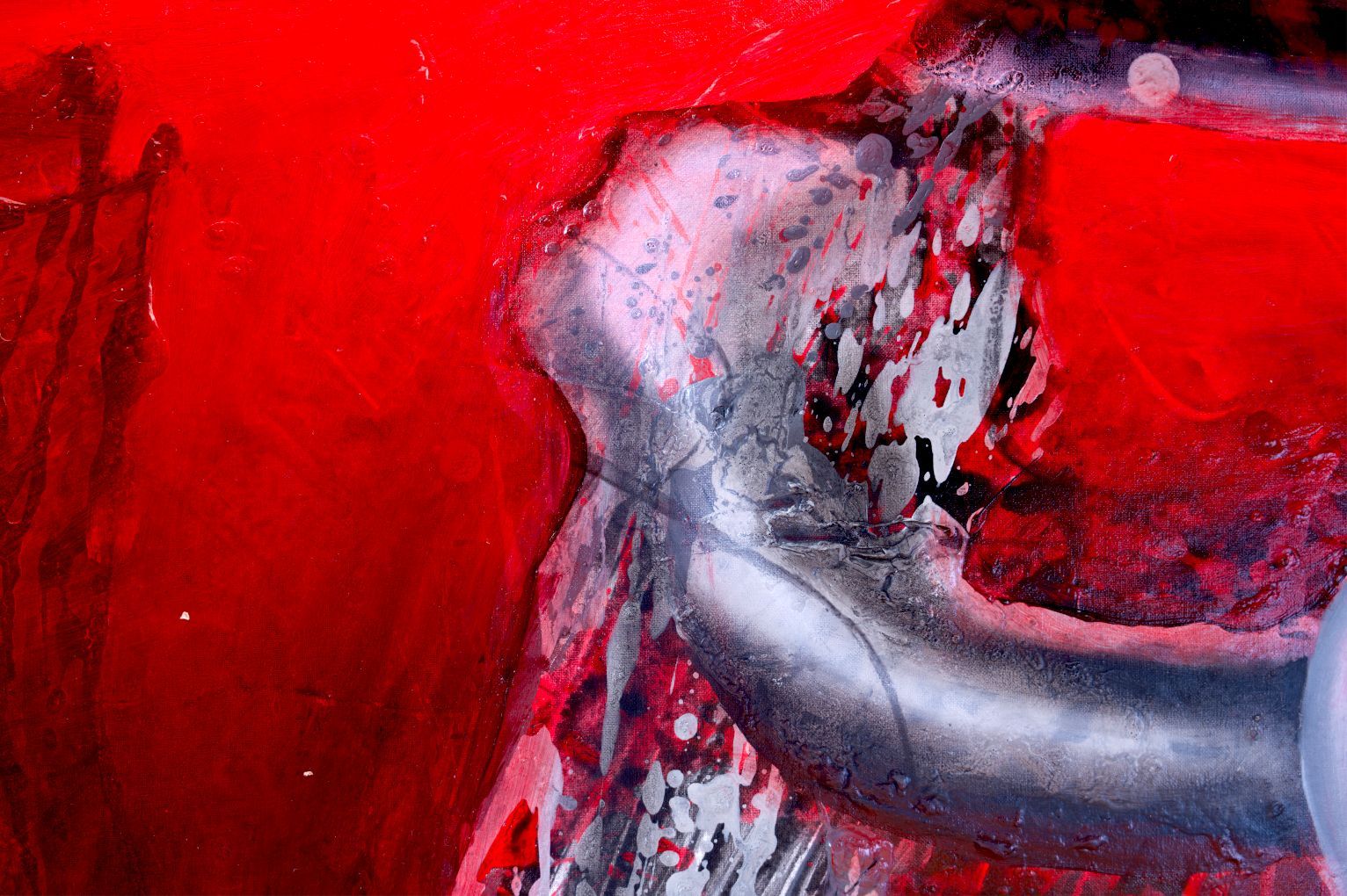 Detail of red and grey painting Caracas by Lala Drona