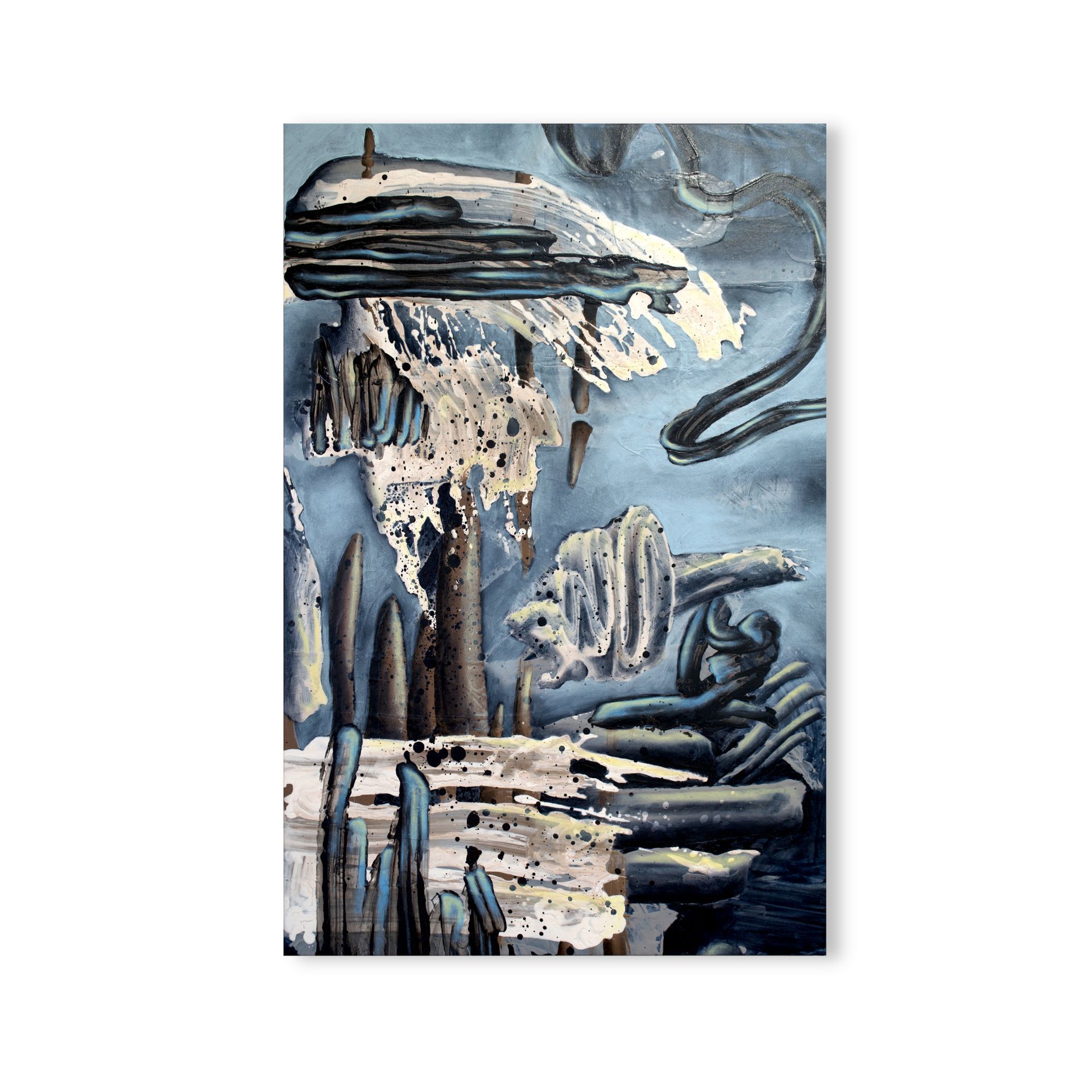 Blue and white abstract painting doomscroll by Lala Drona