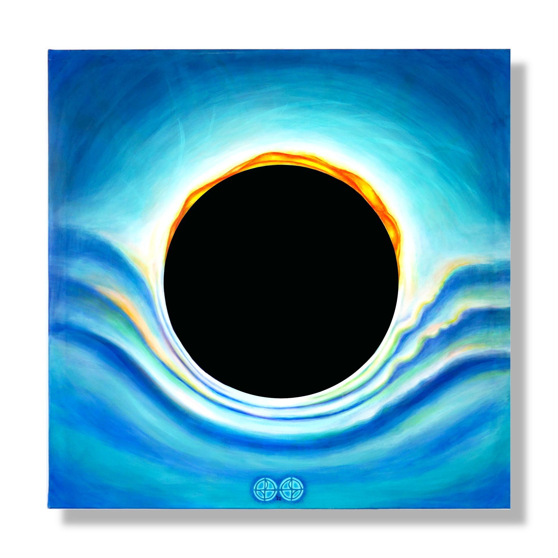 Painting of void with blue around it by Lala Drona