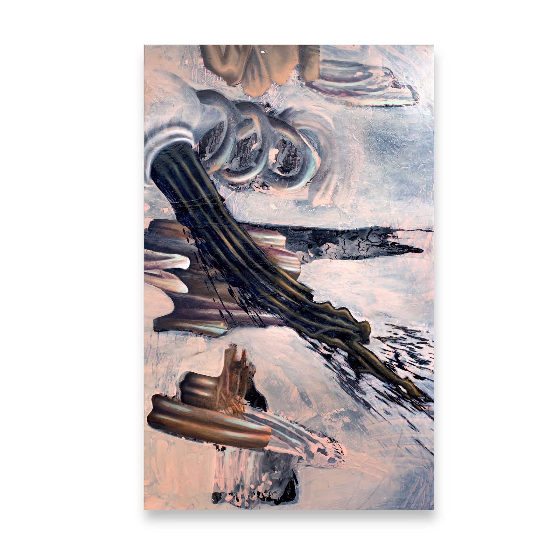 beige abstract painting black splatter by Lala Drona