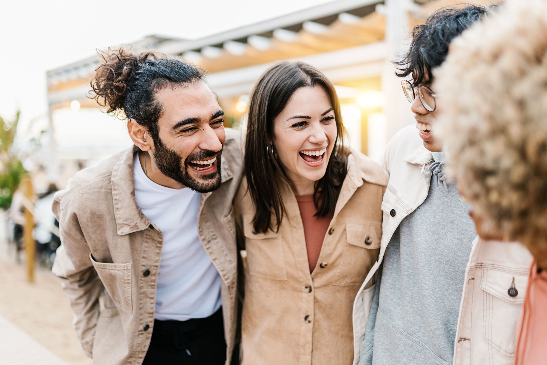 A group of friends chatting together.