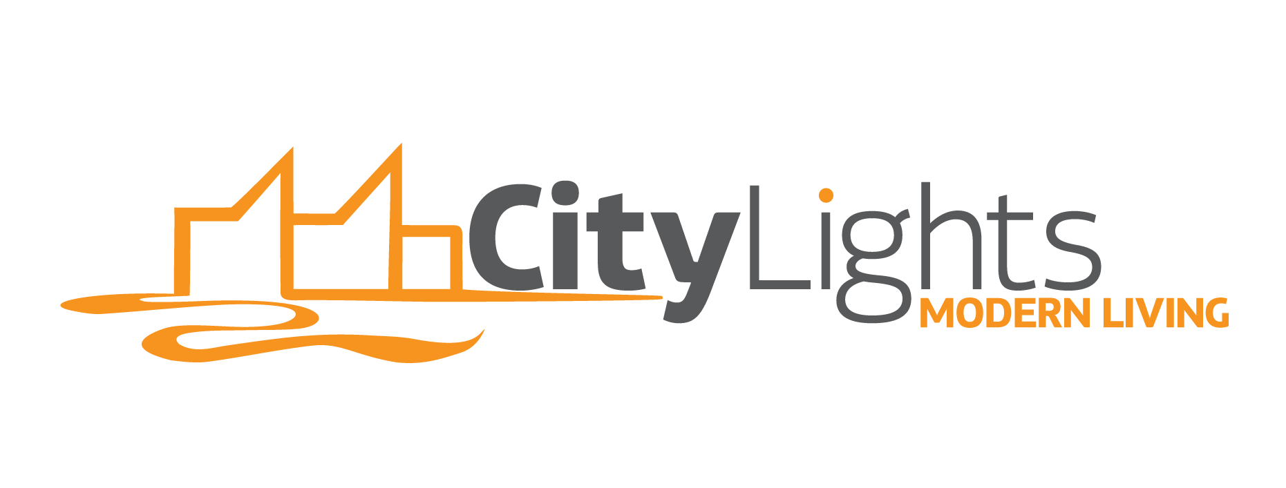 The logo for city lights modern living is orange and black