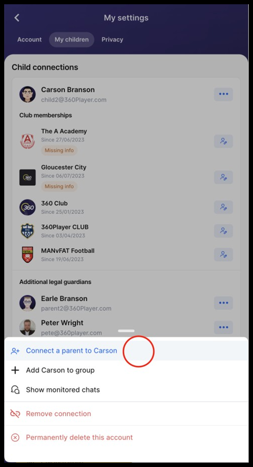 Mobile settings screen.  Highlights a 