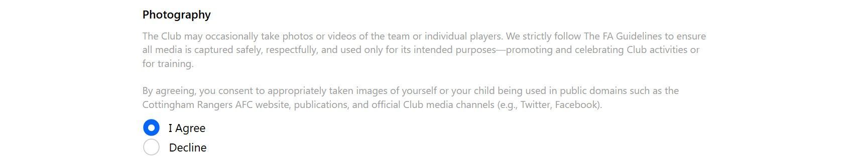 Warning message with an 