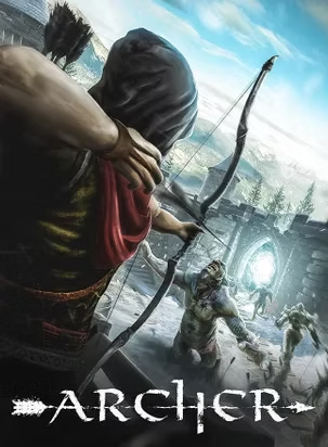 An archer in a cloak shooting an arrow at monsters coming through a portal