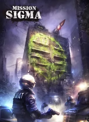 A digital scene of a crumbling futuristic building with plants growing on it
