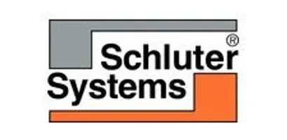 Schluter Systems logo with black text, gray top bar, and orange bottom bar on a white background
