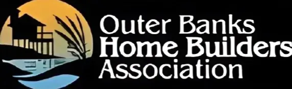 Outer Banks Home Builders Association logo with sunset, house, and wave icon