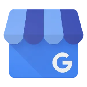 A google business icon with a blue awning and the letter g on it.