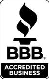 BBB Accredited Business logo: black flame above 