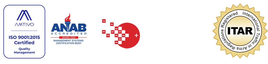 ISO 9001, The Electrocoat Association and ITAR logos
