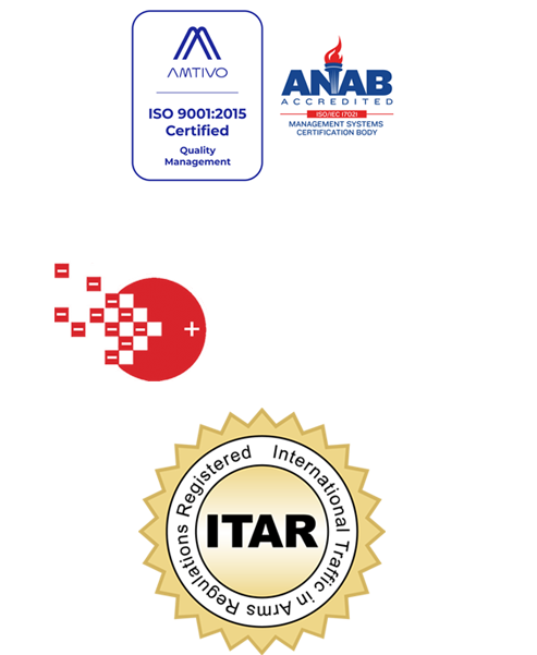 ISO 9001, ITAR, and Electricoat Association logos