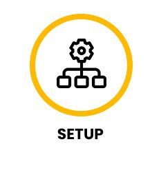 Um ícone de configuração em um círculo amarelo em um fundo branco.