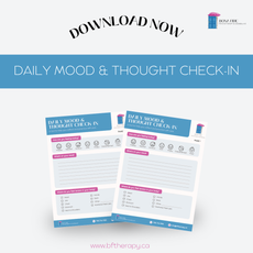 Two Daily Mood & Thought Check-in worksheets. Blue and pink design. Includes mood icons and prompts for reflection.