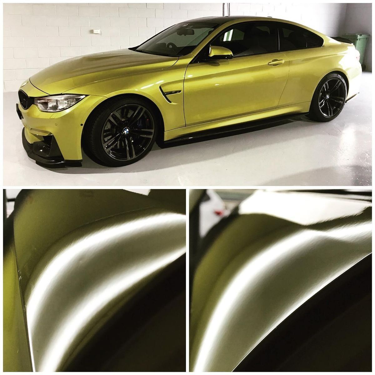 A Yellow bmw m4 is Parked in a Garage — Dent Motive in Nerang, QLD