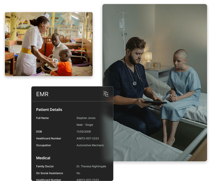 Healthcare professionals working with technology