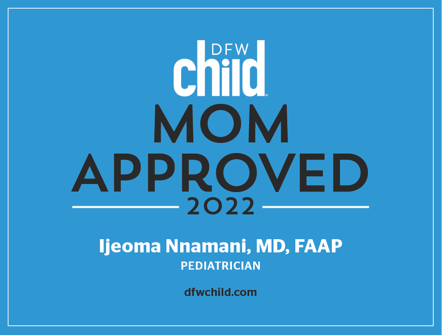 badge for DFW Mom-Approved Doctor 2022 for Ijeoma Nnamani, MD FAAP