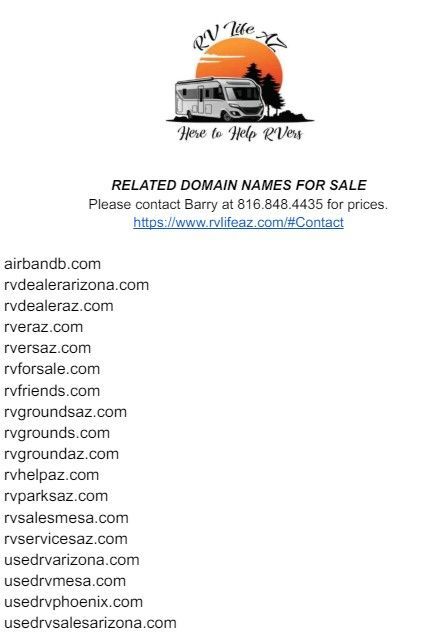 A list of rv related domain names for sale