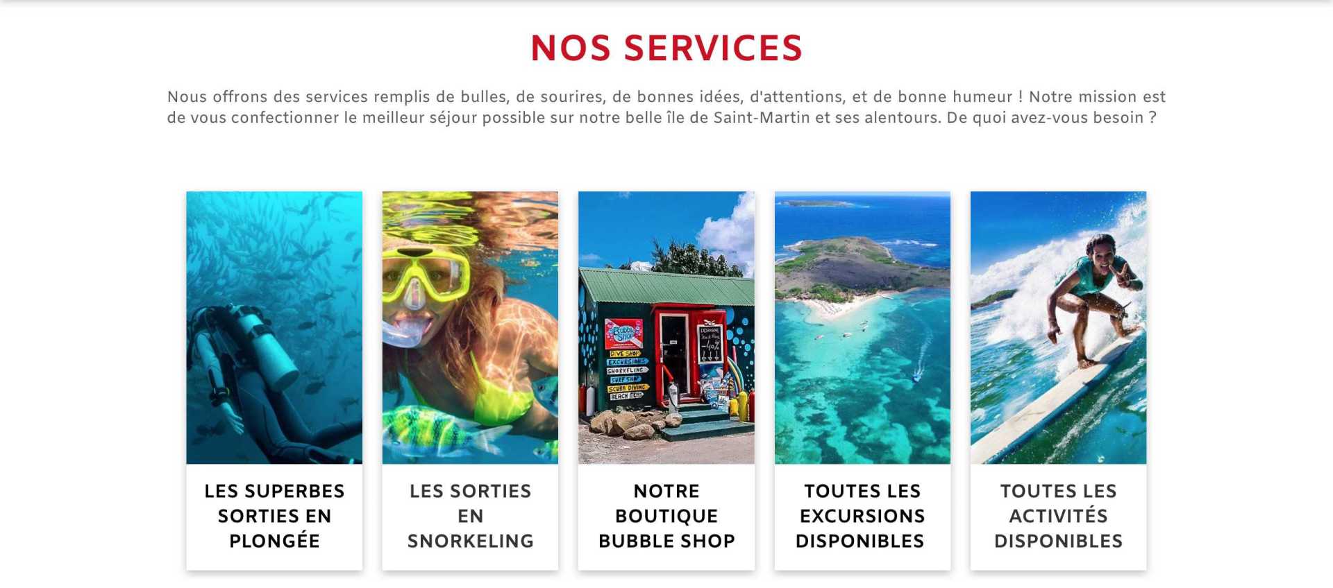 Les services illustrés sur le site internet de Bubble Shop