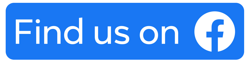 Find us on Facebook button. Blue button with white text and Facebook