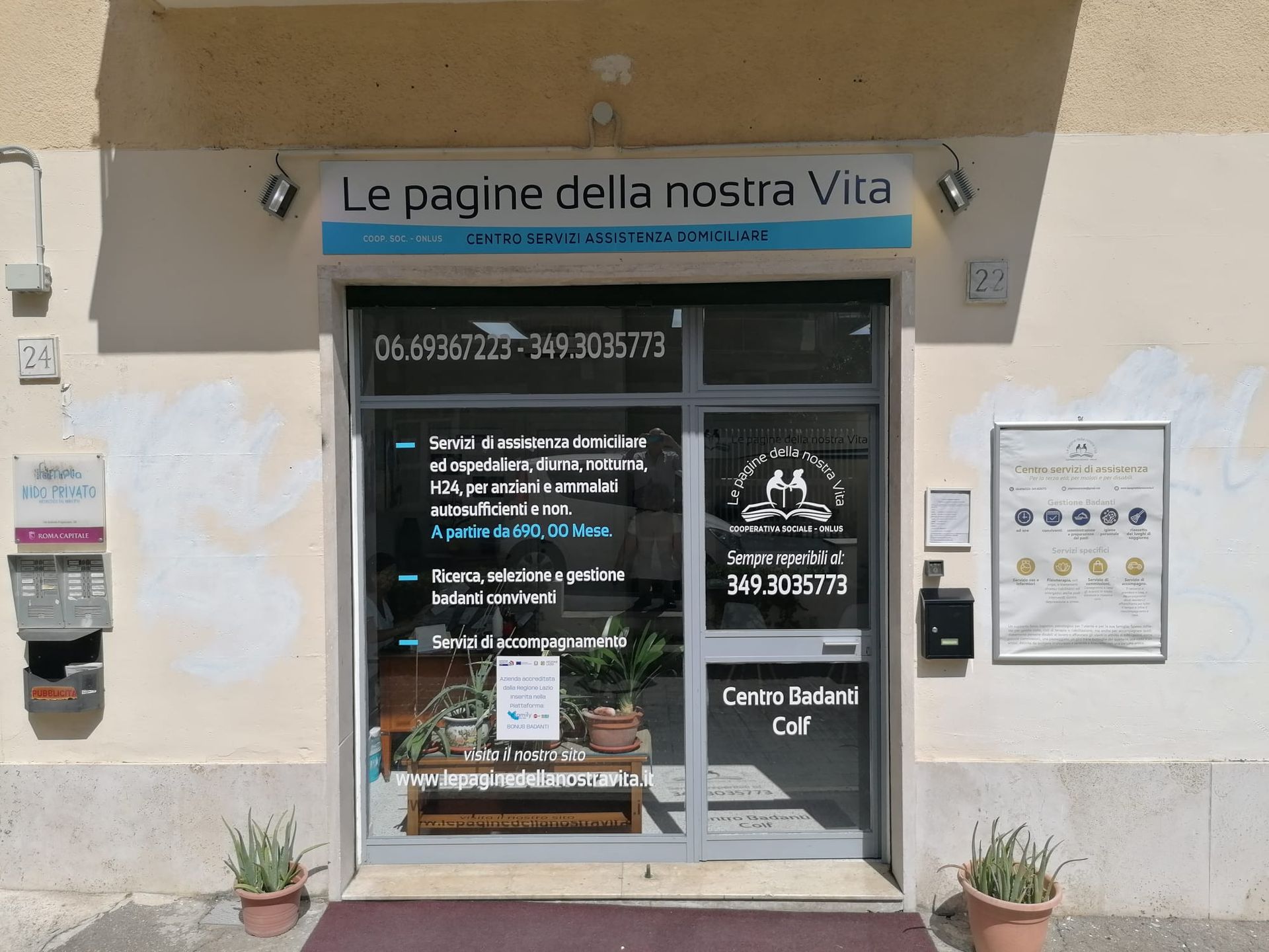 Ingresso della Onlus Le Pagine della Nostra Vita che fornisce badanti a Talenti, Roma