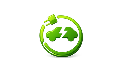 A green icon of a car silhouette combined with a lightning bolt and a charging plug, all within a circular border.