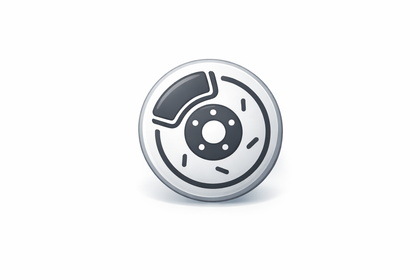 A gray, circular icon representing a car brake disc and brake pad.