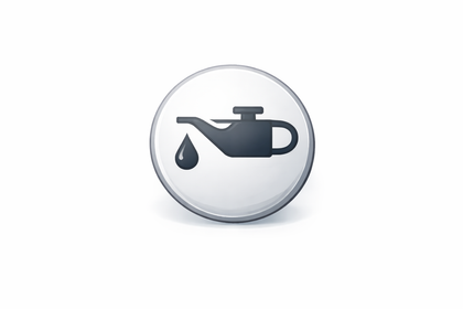 A dark gray icon of an oil can with a single dripping drop, set inside a white circle.