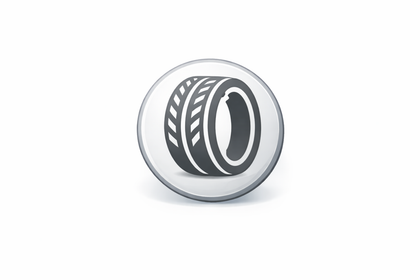 A dark grey icon of a car tire centered inside a circular button with a light grey background.