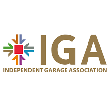 Logo of the Independent Garage Association (IGA), the UK's largest trade body representing independent garages, technical training, and consumer assurance schemes."