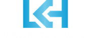 A blue and white logo with the letter k and h on a white background.