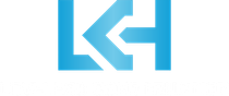 A blue and white logo with the letter k and h on a white background.