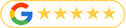 A google logo with five stars on it on a white background.