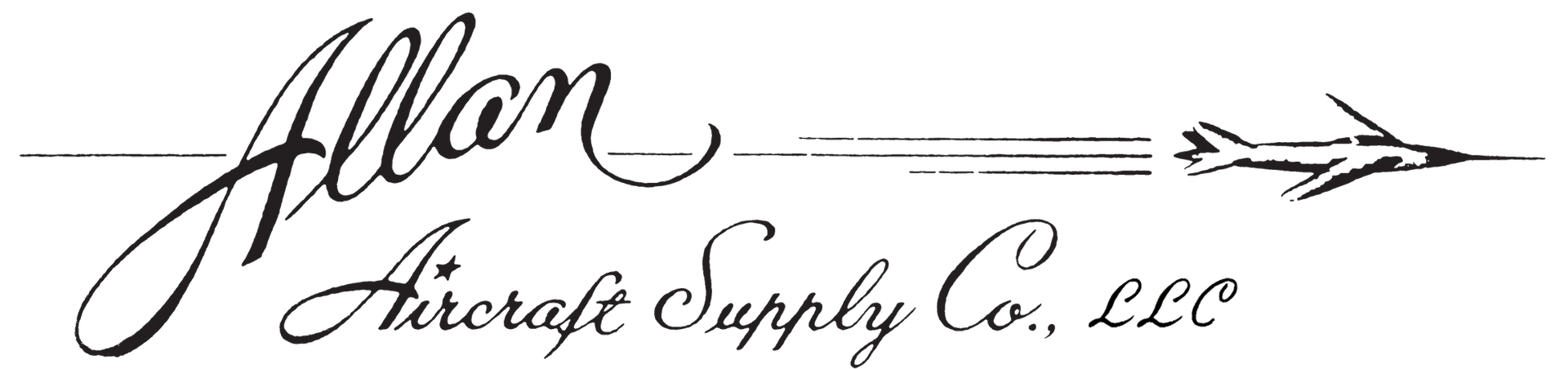 Logo for Allan Aircraft Supply Co., LLC in black script with stylized airplane